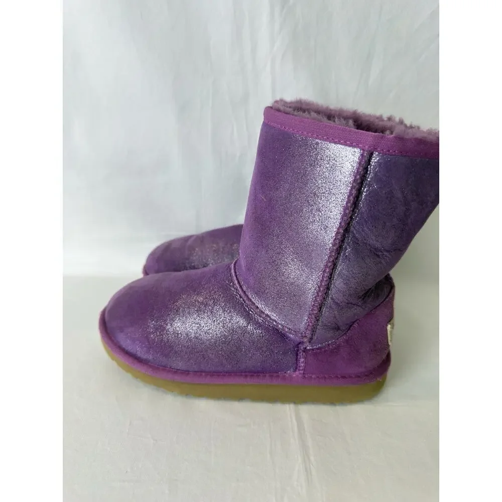UGG Classic Glitter Boots Big Girls Size 4 Purple Grape Sparkle